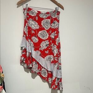 Jaase Red Floral Asymmetrical Midi Skirt